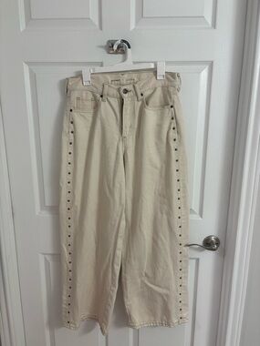 Old Navy High-Rise Wide-Leg Jeans with Side Studs — Cream